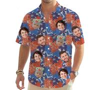 MOSGDBV Chemise hawaïenne Personnalisable - Homme & Femme Chemise à Fleurs Tropicale Hippie à Manches Courtes avec Photo - Chemise boutonnée personnalisée,Idéale pour Les Vacances, la Plage