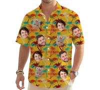 MOSGDBV Chemise hawaïenne Personnalisable - Homme & Femme Chemise à Fleurs Tropicale Hippie à Manches Courtes avec Photo - Chemise boutonnée personnalisée,Idéale pour Les Vacances, la Plage