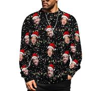 MOSGDBV Pull de Noël Personnalisable avec Photo Texte, Pulls PersonnaliséE Homme & Femme, Sweat Classiques Col Rond, Cadeau CréAtif Sweatshirt Parfait pour Anniversaire, NoëL Ou Tenue Quotidienne M