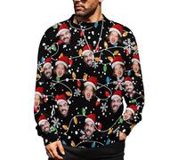 MOSGDBV Pull de Noël Personnalisable avec Photo Texte, Pulls PersonnaliséE Homme & Femme, Sweat Classiques Col Rond, Cadeau CréAtif Sweatshirt Parfait pour Anniversaire, NoëL Ou Tenue Quotidienne L