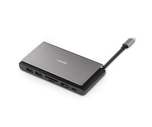 Moshi Symbus Mini adaptateur USB C 7 en 1, HDMI avec 4 KHDR, puissance de 70 W, USB-C/2 USB-A 5 Gbit/s, lecteur de carte microSD/SD, Gigabit Ethernet pour MacBook, iPad Pro, Chromebook, Surface et plus encore