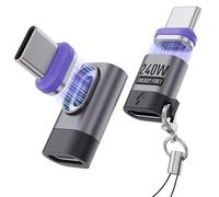 MOSHOU Adaptateur USB C Magnétique 240 W [Pack de 2], USB C vers USB C 240 W Charge Rapide Compatible avec PD3.1/QC3.0 pour MacBook Pro, Air/iPad/Steam Deck/PS5/Samsung S24/iPhone 15 Série (90°+180°)