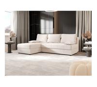 MOSIA L - Canapé d’angle convertible en tissu beige - 200 cm - 3 places avec coffre de rangement
