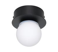 Eglo Plafonnier LED Mosiano, petite lampe de plafond en forme de boule, éclairage pour salle de bains en métal noir et verre en blanc, blanc chaud, IP44, ∅ 11 cm