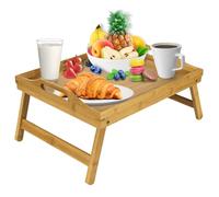 Mosii Plateau de lit en bambou avec poignées et pieds pliables, plateau multifonction et bureau debout pour petit déjeuner au lit, canapé, manger, dessin, ordinateur portable et plateau à goûter