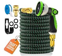 MOSII Tuyau d'arrosage extensible de 45,5 m, flexible et robuste avec buse de pulvérisation à 10 motifs, raccords en laiton, tuyaux d'arrosage pour lavage de voiture de jardin (vert, 45,5 m)