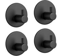 MOSILA 4 Pièces Crochet Adhesif Mural Noir, Patere Salle de Bain en Acier Inoxydable, Crochet Adhésif 3M, Crochet Salle De Bain Crochets Ronds pour Cuisine Salle de Bain Chambre à Coucher