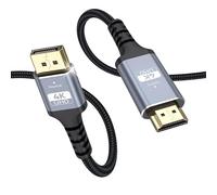 MOSIMLI Câble DisplayPort vers HDMI 4K de 1,8 m, prend en charge 4K @ 30 Hz, 2K @ 60 Hz, 1080p @ 120 Hz, cordon unidirectionnel DP vers HDMI en nylon tressé pour ordinateur, moniteur, carte graphique