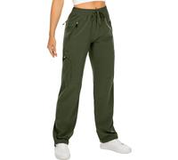 mosingle Pantalon cargo de marche léger à séchage rapide UPF 50 pour femme, pantalon de randonnée, safari, voyage, travail, décontracté, pantalon de golf avec poches zippées, vert militaire, XL