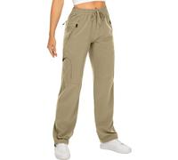 mosingle Pantalon cargo de marche léger à séchage rapide UPF 50 pour femme, pour safari, voyage, travail, golf, décontracté, poches zippées, kaki, L