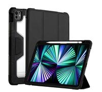 Mosiso Compatible avec Ipad Pro 11"(2025, M4, 5e) A2836 A2837 A3006, Coque Rigide Support à Trois Volets avec Veille/Réveil, Coque Antichoc avec Coque Arrière Transparente & Porte-Crayon, Noir