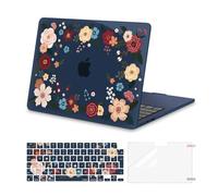 MOSISO Compatible avec MacBook Air 13 Pouces M4 M3 M2 2025 2024 2023 2022 A3240 A3113 A2681, Illustrations Botaniques Coque Rigide&Housse Clavier&Film D'écran pour MacBook Air 13,6 Pouces,Bleu Minuit