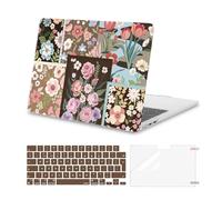 MOSISO Compatible avec MacBook Air 13 Pouces M5 M4 M3 M2 2026-2022 A3449 A3240 A3113 A2681,Fleurs Découpées Plastic Coque Rigide&Clavier Skin&Protecteur D'écran pour MacBook Air 13,6 Pouces,Marron