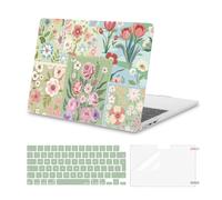 MOSISO Compatible avec MacBook Air 13 Pouces M5 M4 M3 M2 2026-2022 A3449 A3240 A3113 A2681,Fleurs Découpées Plastic Coque Rigide&Clavier Skin&Protecteur D'écran pour MacBook Air 13,6 Pouces,Vert