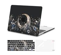 MOSISO Compatible avec MacBook Air 13 Pouces M5 M4 M3 M2 2026-2022 A3449 A3240 A3113 A2681, Plastic Coque Rigide&Clavier Skin&Protecteur D'écran pour MacBook Air 13,6 Pouces,Lune Mystique et Fleurs