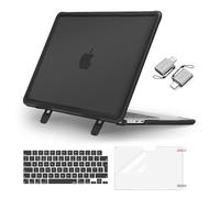 MOSISO Compatible avec MacBook Air 15 Pouces 2025-2023 M4 A3241 M3 A3114 M2 A2941 Touch ID,Coque Rigide Robuste avec Rehausseur Pliable&Housse Clavier&Protecteur Écran&Adaptateur Type-C,Noir