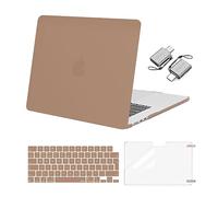 MOSISO Compatible avec MacBook Air 15 Pouces 2025-2023 M4 M3 M2 A3241 A3114 A2941 Liquid Retina,Étui Rigide Plastique&Protection Clavier&Protecteur D'écran&Adaptateur Type C 2 Pack,Caramel Marron