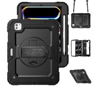 MOSISO Coque Compatible avec iPad Pro 11 Pouces 2024 (5e Génération),Intégrale Résistante aux Chocs pour iPad Pro 11 Pouces M4 avec Protection D'écran,Logement Crayon,Strap Tournant & Support,Noir