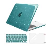 MOSISO Coque Compatible avec MacBook Air 13,6 Pouces 2025 2024 2023 2022 M4 A3240 M3 A3113 M2 A2681,Paillettes Étui Case Rigide en Plastique & Housse de Clavier & Protecteur D'écran, Vert Sarcelle