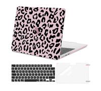 MOSISO Coque Compatible avec MacBook Air 13,6 Pouces M4 M3 M2 2025 2024 2023 2022 A3240 A3113 A2681Touch ID,Plastique Grain de Léopard Coque Rigide&Protection Clavier&Protecteur d'écran,Rose Craie