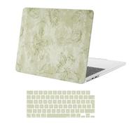 MOSISO Coque Compatible avec Macbook Air 13 Pouces M4 A3240 M3 A3113 M2 A2681 (2025-2022), Motif Hibiscus Anti-Traces Doigts, Revêtement Cuir PU Rigide Clavier avec Macbook Air 13,6 Pouces, Vert