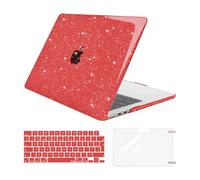 MOSISO Coque Compatible avec MacBook Air 13 Pouces M4 A3240 M3 A3113 M2 A2681 2025 2024 2023 2022,Paillettes Étui Case Rigide en Plastique&Housse de Clavier&Protecteur D'écran,Rouge
