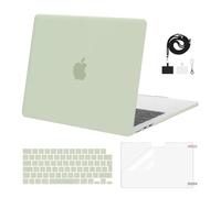 MOSISO Coque Compatible avec MacBook Air 13 Pouces M4 M3 M2 2022-2025 A3240/A3113/A2681 Touch ID,Étui Rigide en Plastique&Housse Clavier&Protecteur D'écran&Lanyard pour MacBook Air 13,6,Sage Vert