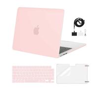 MOSISO Coque Compatible avec MacBook Air 13 Pouces M4 M3 M2 2022-2025 A3240/A3113/A2681 Touch ID,Étui Rigide en Plastique&Housse Clavier&Protecteur D'écran&Lanyard pour MacBook Air 13,6,Rose Craie