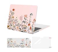 MOSISO Coque Compatible avec MacBook Air 13 Pouces M4 M3 M2 2025 2024 2023 2022 A3240 A3113 A2681,Coque Rigide Jardin Fleurs pour MacBook Air 13,6 &Protection Clavier&Protecteur D'écran,Rose