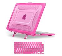 MOSISO Coque Compatible avec MacBook Air 13 Pouces M4 M3 M2 2026 2025 2024 2023 2022 A3240 A3113 A2681,Nid d'abeille Antichoc Usage Intensif TPU Étui avec Béquille Pliable&Housse Clavier,Rose Rouge