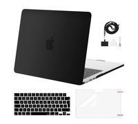 MOSISO Coque Compatible avec MacBook Air 13 Pouces M5 A3449 M4 M3 M2 2022-2025 A3240/A3113/A2681 Touch ID,Étui Rigide en Plastique&Housse Clavier&Protecteur D'écran&Lanyard,Noir