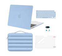 MOSISO Coque Compatible avec MacBook Air 13 Pouces M5 M4 M3 M2 2026-2022 | Étui Rigide&Puffy Sac Transport&Clavier&Cache Webcam&Film D'écran,Pour A3449 A3240 A3113 A2681,Airy Bleu