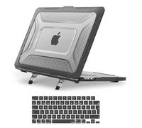 MOSISO Coque Compatible avec MacBook Air 15 Pouces 2025 2024 2023 M4 A3241 M3 A3114 M2 A2941,Antichoc Usage Intensif Pare-Chocs TPU Coque Rigide avec Béquille Pliable&Housse Clavie,Noir