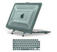 MOSISO Coque Compatible avec MacBook Air 15 Pouces 2026-2023 M5 A3448 M4 A3241 M3 A3114 M2 A2941,Antichoc Usage Intensif Pare-Chocs TPU Coque Rigide avec Béquille Pliable&Housse Clavie,Vert Minuit