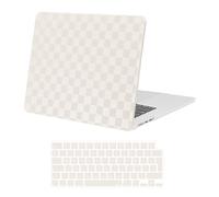MOSISO Coque Compatible avec MacBook Air 15 Pouces (M4 M3 M2 2025 2024 2023) A3241 A3114 A2941,Coque Rigide en Similicuir avec Motif Quadrillé & Revêtement Clavier,Beige