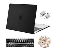 MOSISO Coque Compatible avec MacBook Pro 13 2024-2016 M2 M1 A2338 A2251 A2289 A2159 A1989 A1708 A1706,Coque Rigide Plastique&Housse de Clavier&Décalques PC Portable&Adaptation Type C,Noir