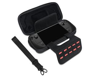 MOSISO Étui de Transport Rigide Étanche Antichoc, Compatible avec Steam Deck et Autres Accessoires, 10 Emplacements SD Jeux & Bretelle D'épaule, Noir