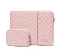 MOSISO Housse Compatible avec MacBook Pro 16, HP, Acer, Dell, Lenovo, ASUS,15-15,6" Notebook,Carré Matelassé Vertical Sac avec Pocket & Petite Poche,Rose Craie
