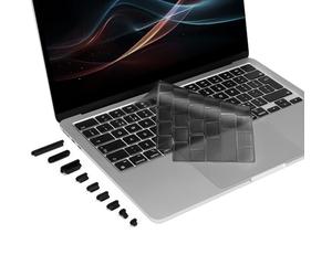 MOSISO Housse de Clavier Ultra Fine avec Bouchons Anti-poussière Compatible avec MacBook Air 13,6/15 Pouces 2024-2022 M3 M2,Compatible avec MacBook Pro 14/16 Pouces M4 M3 M2 M1 2024-2021,Gris Fumée