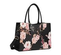 MOSISO Laptop Tote Sac Compatible avec MacBook Air 15 M4 M3 M2 2025-2023/Pro 16 2025-2019 & 15-15,6" Notebook, Pivoine Hydrofuge PU Cuir Voyager Travailler Mallette avec Ajustable PU Handle,Noir