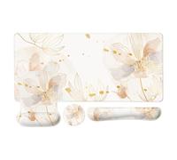 MOSISO Repose-Poignet Clavier Kit,Grand Tapis de Souris de Jeu&Tapis de Souris&Repose-Poignet&Sous-verre,Ergonomique Antidérapant à Pétales D'encre avec Doublure Silicone pour Bureau à Domicile,Orange