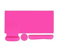 MOSISO Repose Poignet Set,Grand Tapis de Souris Gamer&Repose Poignet Clavier&Tapis de Souris&Sous-verre,Ergonomique Antidérapant Mouse Pad avec Mousse à Mémoire Maison Bureau,Rose Vif