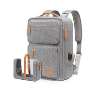 MOSISO Sac à Dos Messager Pour Hommes Femmes, Convertible 15,6-16 Pouces Laptop, Sac à Dos de Voyage & de Travail, 3-en-1 Briefcase avec Port USB & Pochette de Toilette, Gris