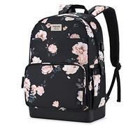 MOSISO Sac à Dos Ordinateur Portable 15,6 Pouces pour Femme, Polyester Anti-Vol Stylique Décontracté Sac de Journée avec Ceinture de Bagage, Camélia Voyage Backpack,Noir