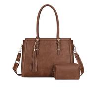 MOSISO Sac à Main Tote Femme 15,6 Pouces Cuir PU Vintage, Logement Ordinateur Compatible avec MacBook Pro 16, Grande Capacité pour Travail d'affaires & Sac à Main Frange,Marron