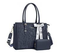MOSISO Sac Ordinateur Femme 15-15,6 Pouces avec Écharpe Soie&Pochette | Sac Fourre-tout Cuir PU Compatible avec MacBook,HP Dell Asus,Sac PC Portable Rétro Hibiscus Gaufré,Brume Bleu