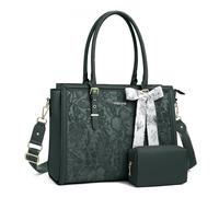 MOSISO Sac Ordinateur Femme 17-17,3 Pouces avec Écharpe Soie&Pochette | Sac Fourre-tout Cuir PU Compatible avec MacBook,HP Dell Asus,Sac PC Portable Rétro Hibiscus Gaufré,Vert Minuit
