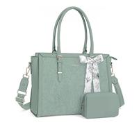 MOSISO Sac Ordinateur Femme 17-17,3 Pouces,Sac Fourre-tout en Cuir PU Compatible avec MacBook,HP,Dell,Asus,Sac PC Portable Rétro Hibiscus Gaufré avec Écharpe Soie&Pochette,Vert Antique