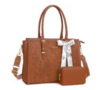 MOSISO Sac Ordinateur Femme 17-17,3 Pouces,Sac Fourre-tout en Cuir PU Compatible avec MacBook,HP,Dell,Asus,Sac PC Portable Rétro Hibiscus Gaufré avec Écharpe Soie&Pochette,Marron