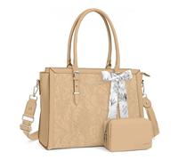 MOSISO Sac Ordinateur Femme 17-17,3 Pouces,Sac Fourre-tout en Cuir PU Compatible avec MacBook,HP,Dell,Asus,Sac PC Portable Rétro Hibiscus Gaufré avec Écharpe Soie&Pochette,Abricot